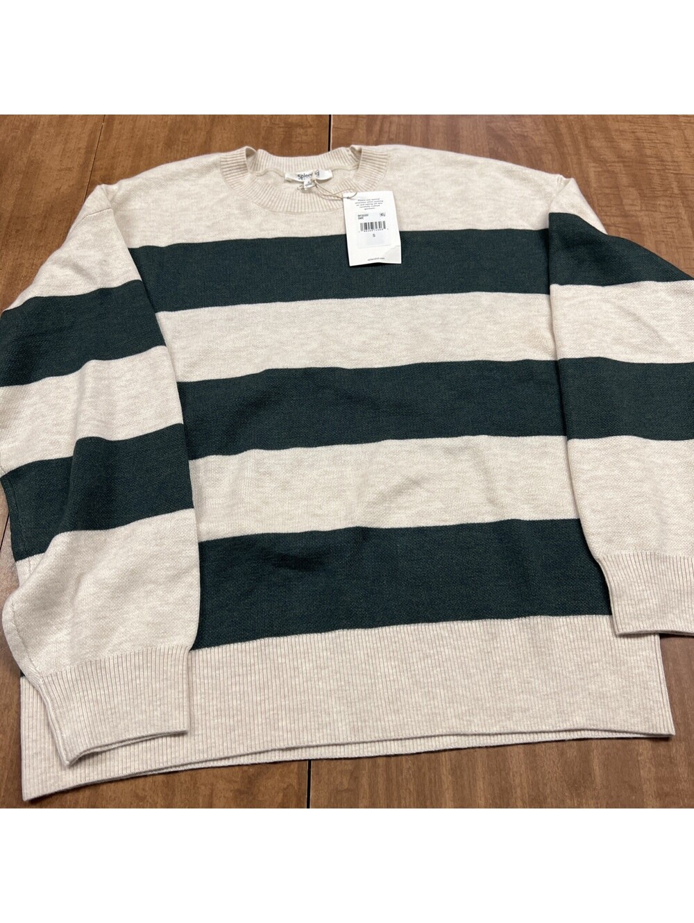 SPLENDID Ivy Cashblend Stripe Sweater Women's Size S Ivory Dark Green Stripes